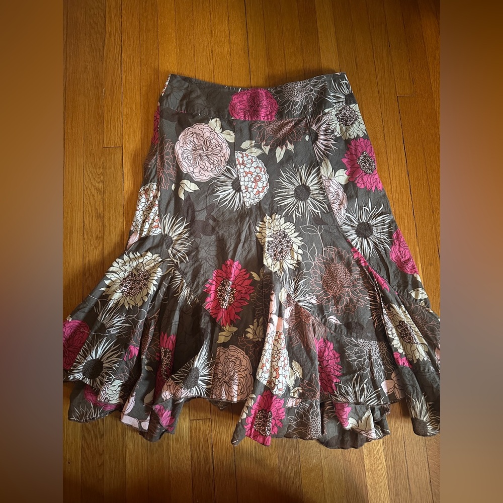 Vintage Y2K a.n.a Brown & Pink Floral Flowy A-Line Skirt, Size 8